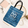 Personalized Cronulla Sharks Christmas Tote Bag Australian Rugby Fans - Pixelated Ugly Xmas Pattern Mascot Santa