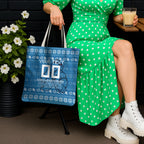 Personalized Cronulla Sharks Christmas Tote Bag Australian Rugby Fans - Pixelated Ugly Xmas Pattern Mascot Santa