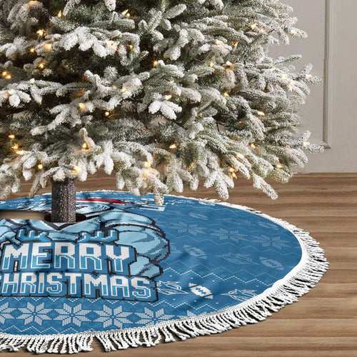 Cronulla Sharks Christmas Tree Skirt Australian Rugby Fans - Pixelated Ugly Xmas Pattern Mascot Santa