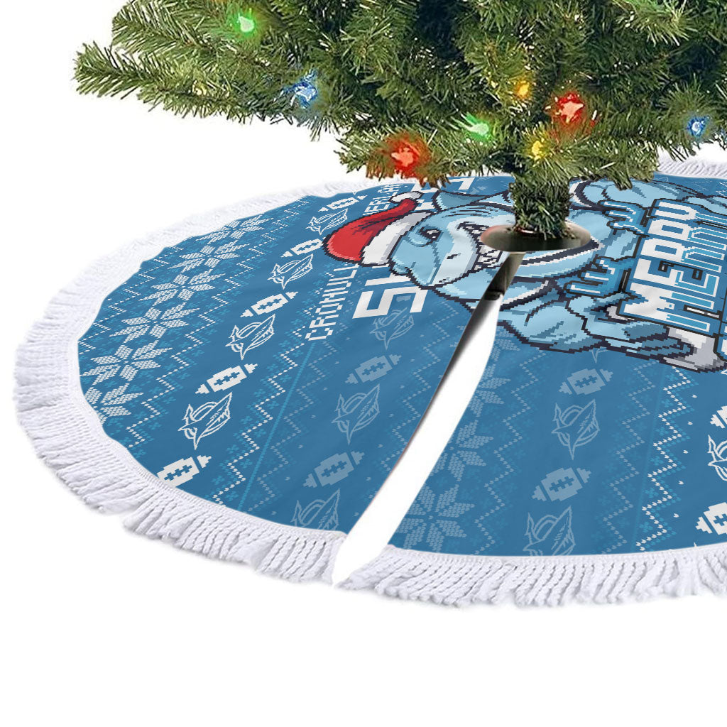 Cronulla Sharks Christmas Tree Skirt Australian Rugby Fans - Pixelated Ugly Xmas Pattern Mascot Santa