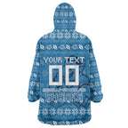 Personalized Cronulla Sharks Christmas Wearable Blanket Hoodie Australian Rugby Fans - Pixelated Ugly Xmas Pattern Mascot Santa