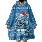 Personalized Cronulla Sharks Christmas Wearable Blanket Hoodie Australian Rugby Fans - Pixelated Ugly Xmas Pattern Mascot Santa