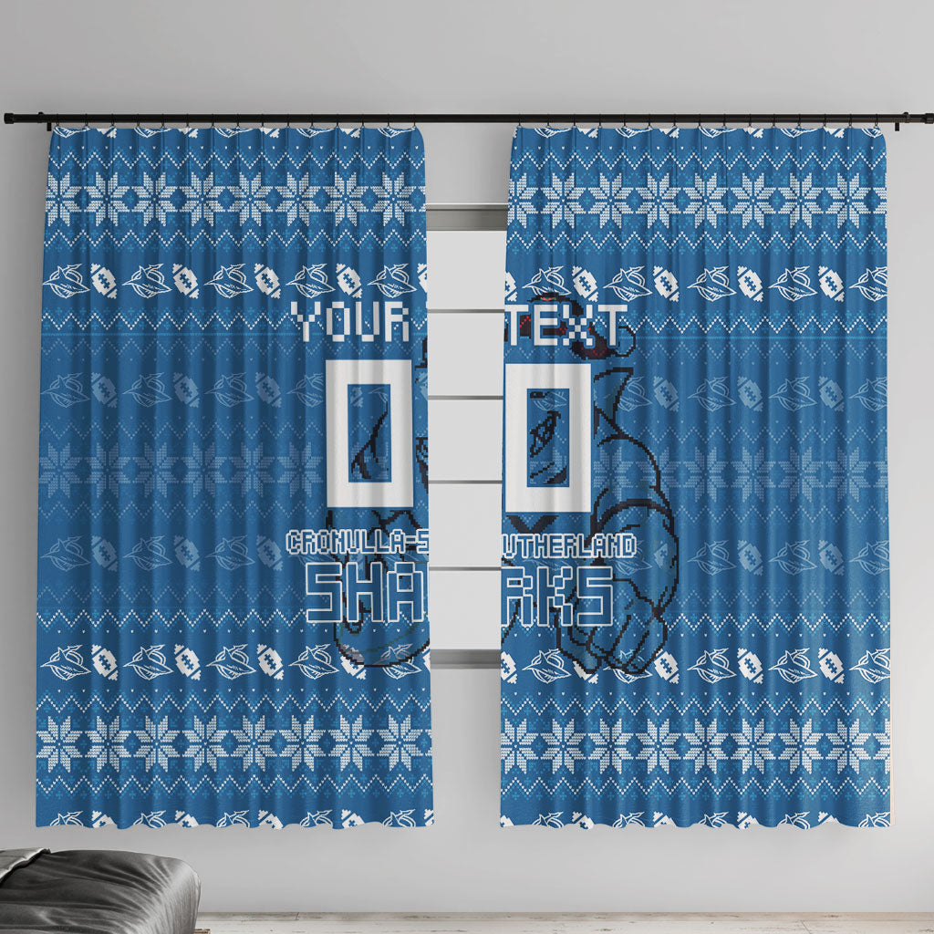 Personalized Cronulla Sharks Christmas Window Curtain Australian Rugby Fans - Pixelated Ugly Xmas Pattern Mascot Santa