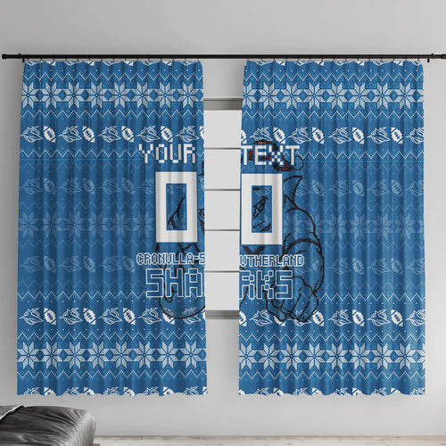 Personalized Cronulla Sharks Christmas Window Curtain Australian Rugby Fans - Pixelated Ugly Xmas Pattern Mascot Santa