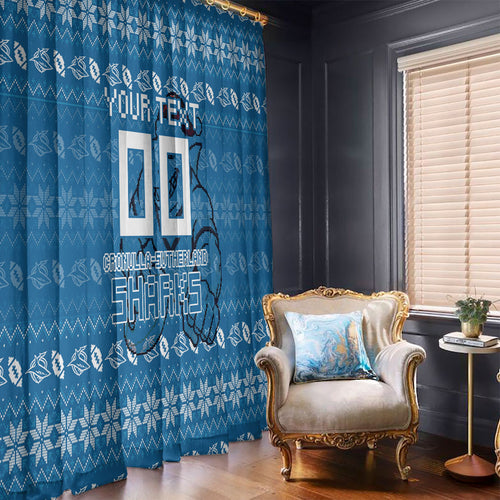 Personalized Cronulla Sharks Christmas Window Curtain Australian Rugby Fans - Pixelated Ugly Xmas Pattern Mascot Santa