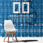 Personalized Cronulla Sharks Christmas Window Curtain Australian Rugby Fans - Pixelated Ugly Xmas Pattern Mascot Santa