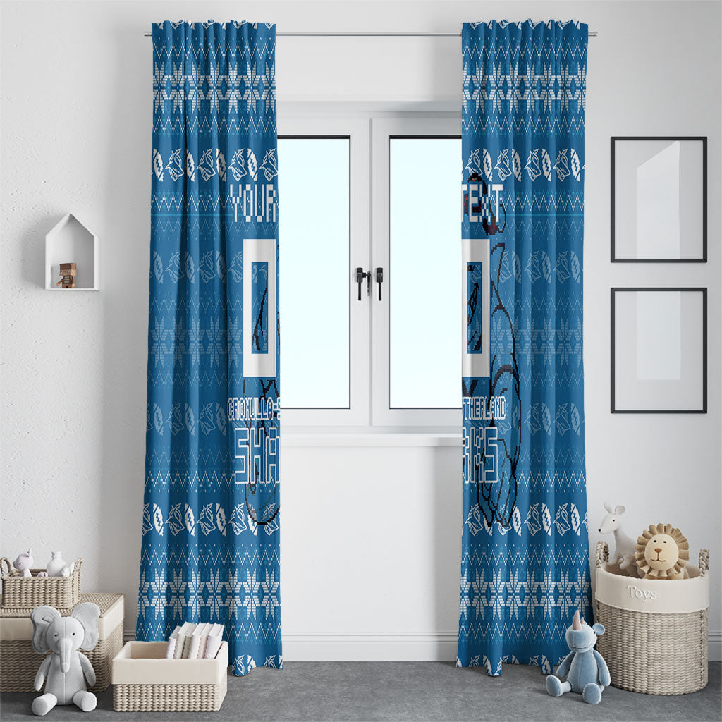 Personalized Cronulla Sharks Christmas Window Curtain Australian Rugby Fans - Pixelated Ugly Xmas Pattern Mascot Santa