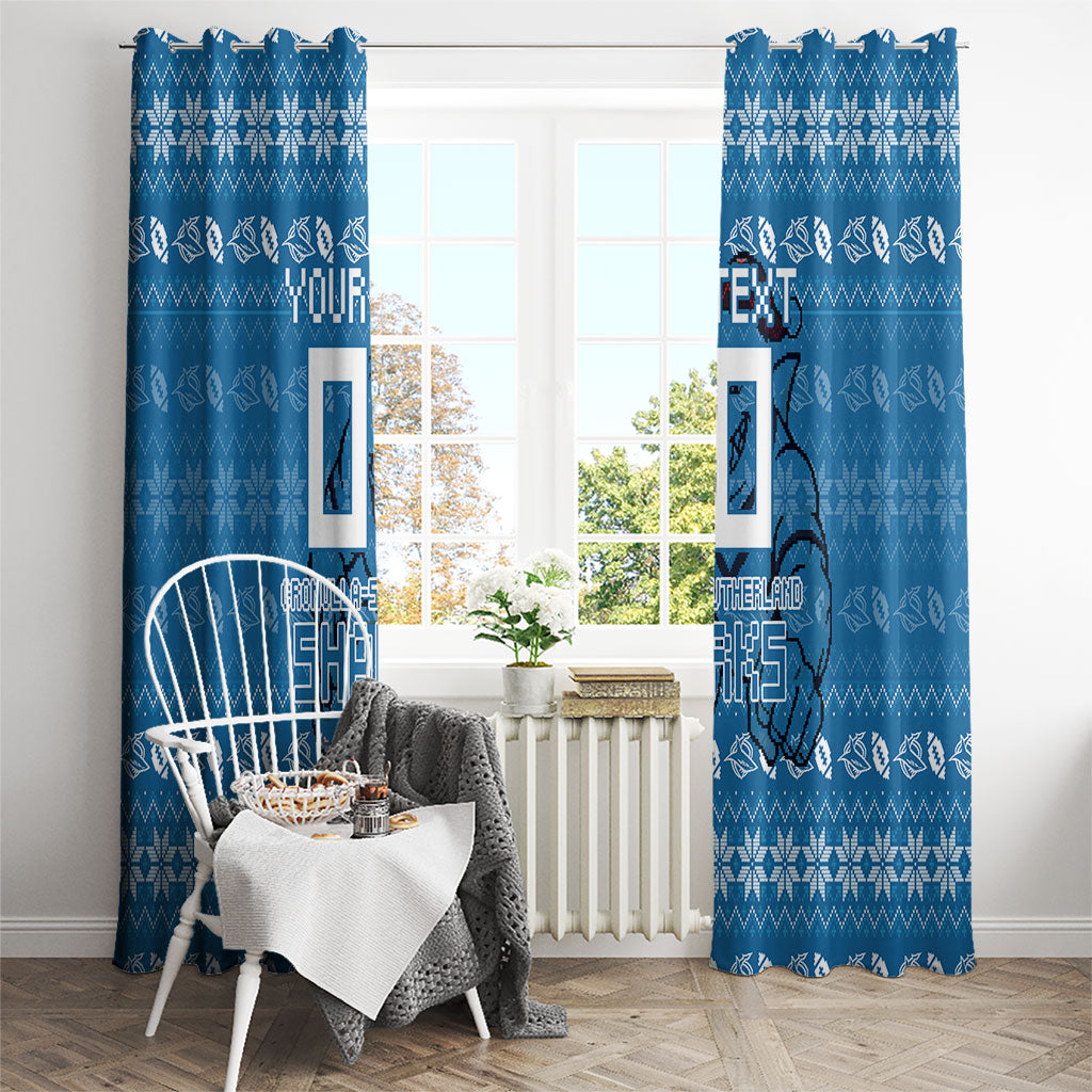 Personalized Cronulla Sharks Christmas Window Curtain Australian Rugby Fans - Pixelated Ugly Xmas Pattern Mascot Santa