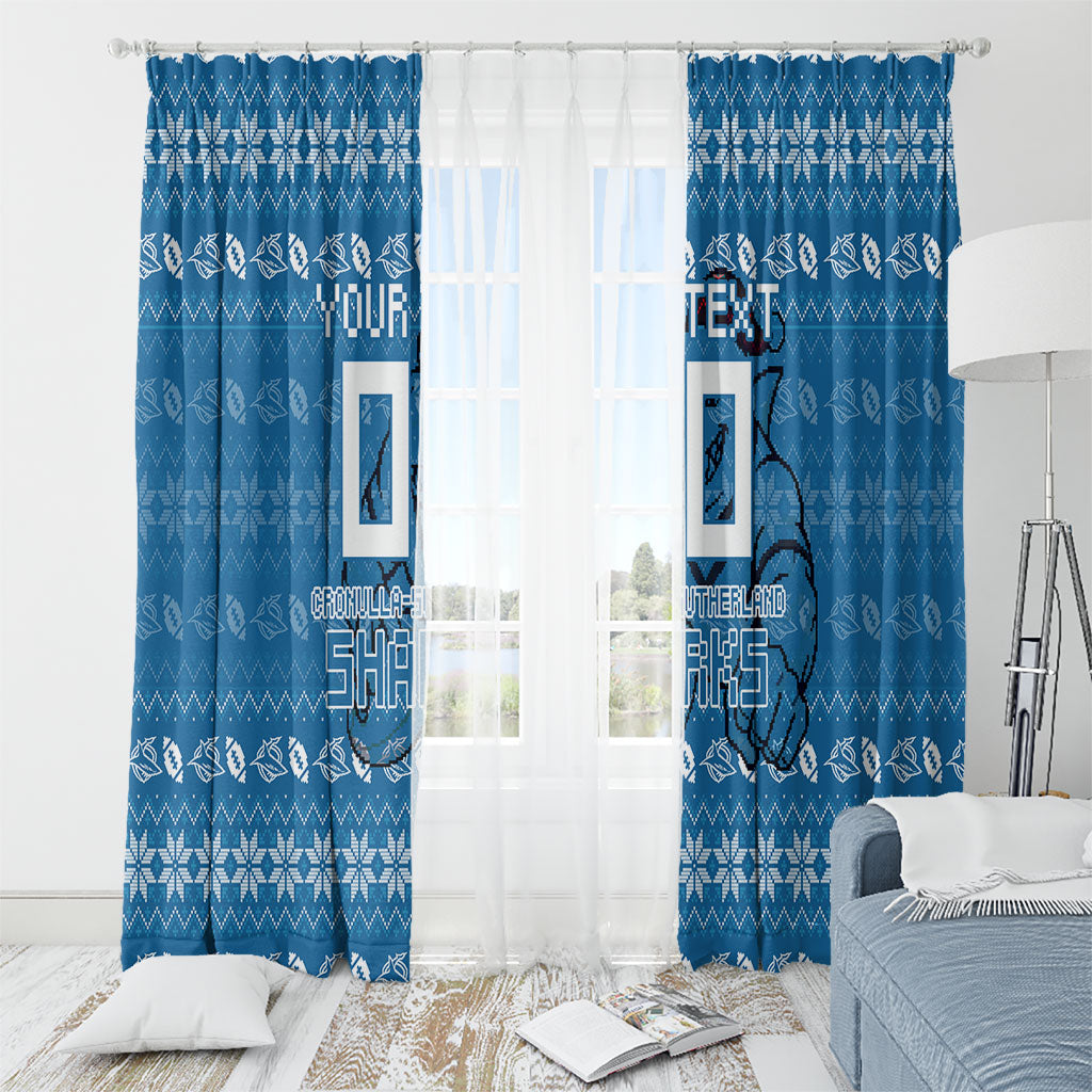 Personalized Cronulla Sharks Christmas Window Curtain Australian Rugby Fans - Pixelated Ugly Xmas Pattern Mascot Santa