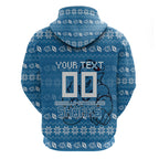 Personalized Cronulla Sharks Christmas Zip Hoodie Australian Rugby Fans - Pixelated Ugly Xmas Pattern Mascot Santa