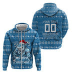 Personalized Cronulla Sharks Christmas Zip Hoodie Australian Rugby Fans - Pixelated Ugly Xmas Pattern Mascot Santa