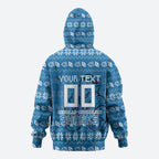 Personalized Cronulla Sharks Christmas Zip Hoodie Australian Rugby Fans - Pixelated Ugly Xmas Pattern Mascot Santa