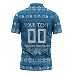 Personalized Cronulla Sharks Christmas Zipper Polo Shirt Australian Rugby Fans - Pixelated Ugly Xmas Pattern Mascot Santa