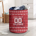 Personalized Dolphins Christmas Laundry Basket Australian Rugby Fans - Pixelated Ugly Xmas Pattern Mascot Santa