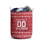 Personalized Dolphins Christmas Laundry Basket Australian Rugby Fans - Pixelated Ugly Xmas Pattern Mascot Santa