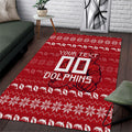 Personalized Dolphins Christmas Area Rug Australian Rugby Fans - Pixelated Ugly Xmas Pattern Mascot Santa