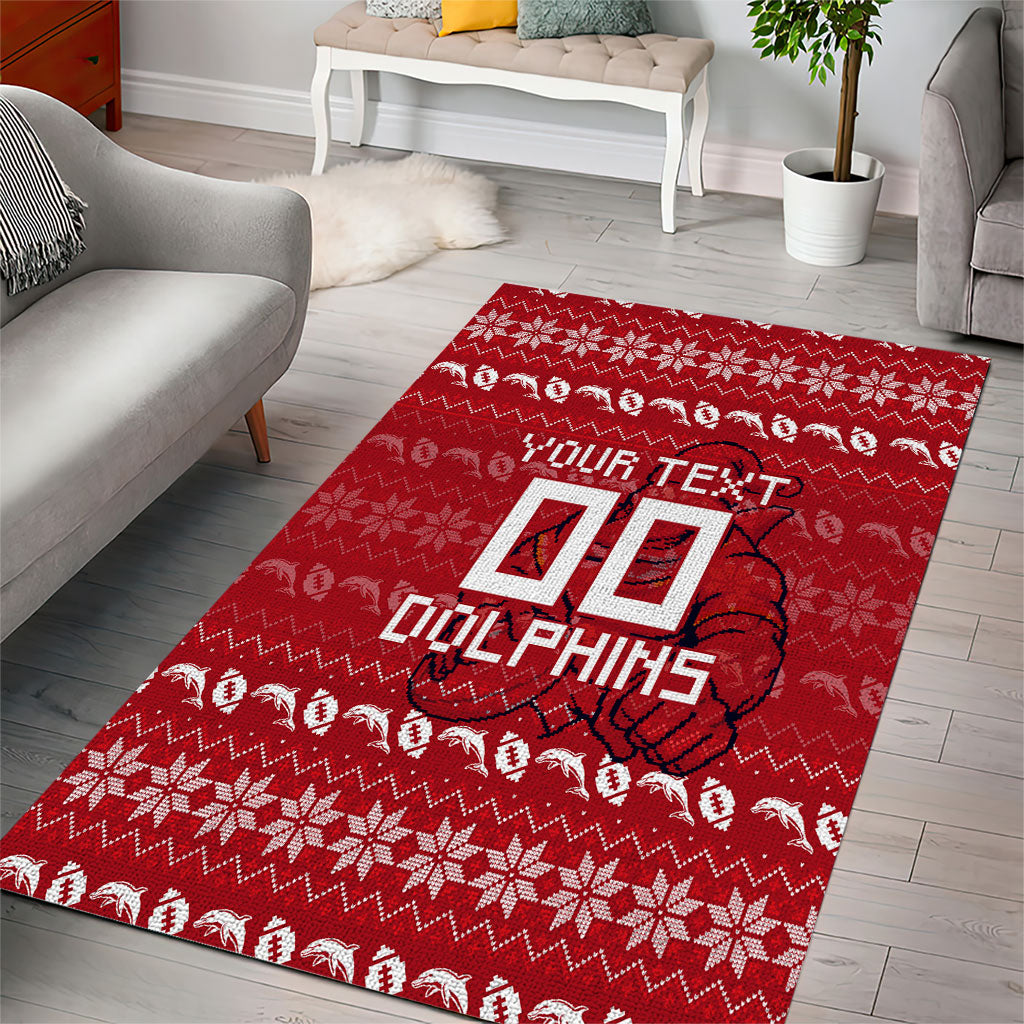 Personalized Dolphins Christmas Area Rug Australian Rugby Fans - Pixelated Ugly Xmas Pattern Mascot Santa