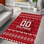 Personalized Dolphins Christmas Area Rug Australian Rugby Fans - Pixelated Ugly Xmas Pattern Mascot Santa