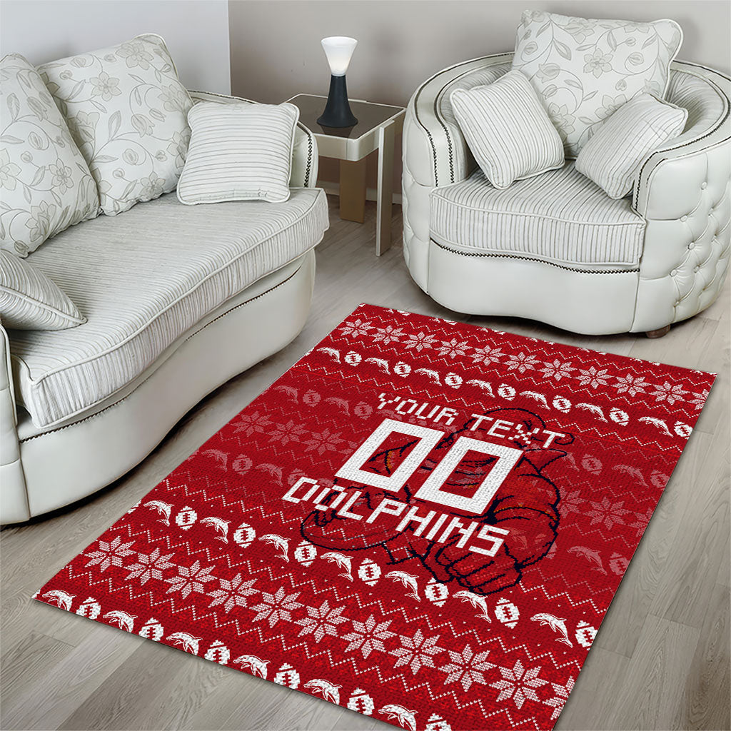 Personalized Dolphins Christmas Area Rug Australian Rugby Fans - Pixelated Ugly Xmas Pattern Mascot Santa