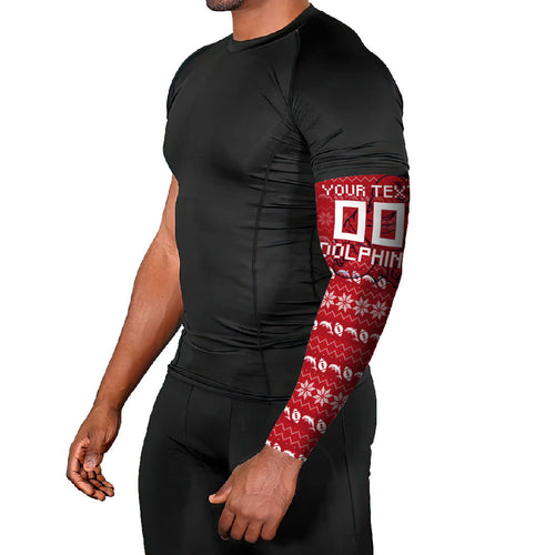 Personalized Dolphins Christmas Arm Sleeves Australian Rugby Fans - Pixelated Ugly Xmas Pattern Mascot Santa