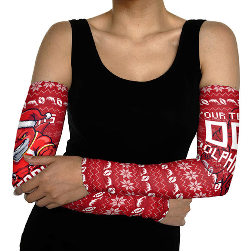 Personalized Dolphins Christmas Arm Sleeves Australian Rugby Fans - Pixelated Ugly Xmas Pattern Mascot Santa