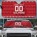 Personalized Dolphins Christmas Auto Sun Shade Australian Rugby Fans - Pixelated Ugly Xmas Pattern Mascot Santa