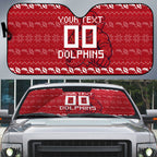 Personalized Dolphins Christmas Auto Sun Shade Australian Rugby Fans - Pixelated Ugly Xmas Pattern Mascot Santa