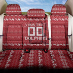 Personalized Dolphins Christmas Back Car Seat Cover Australian Rugby Fans - Pixelated Ugly Xmas Pattern Mascot Santa