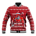 Personalized Dolphins Christmas Baseball Jacket Australian Rugby Fans - Pixelated Ugly Xmas Pattern Mascot Santa