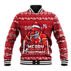 Personalized Dolphins Christmas Baseball Jacket Australian Rugby Fans - Pixelated Ugly Xmas Pattern Mascot Santa