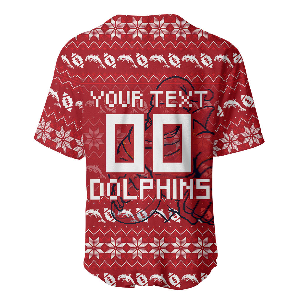 Personalized Dolphins Christmas Baseball Jersey Australian Rugby Fans - Pixelated Ugly Xmas Pattern Mascot Santa