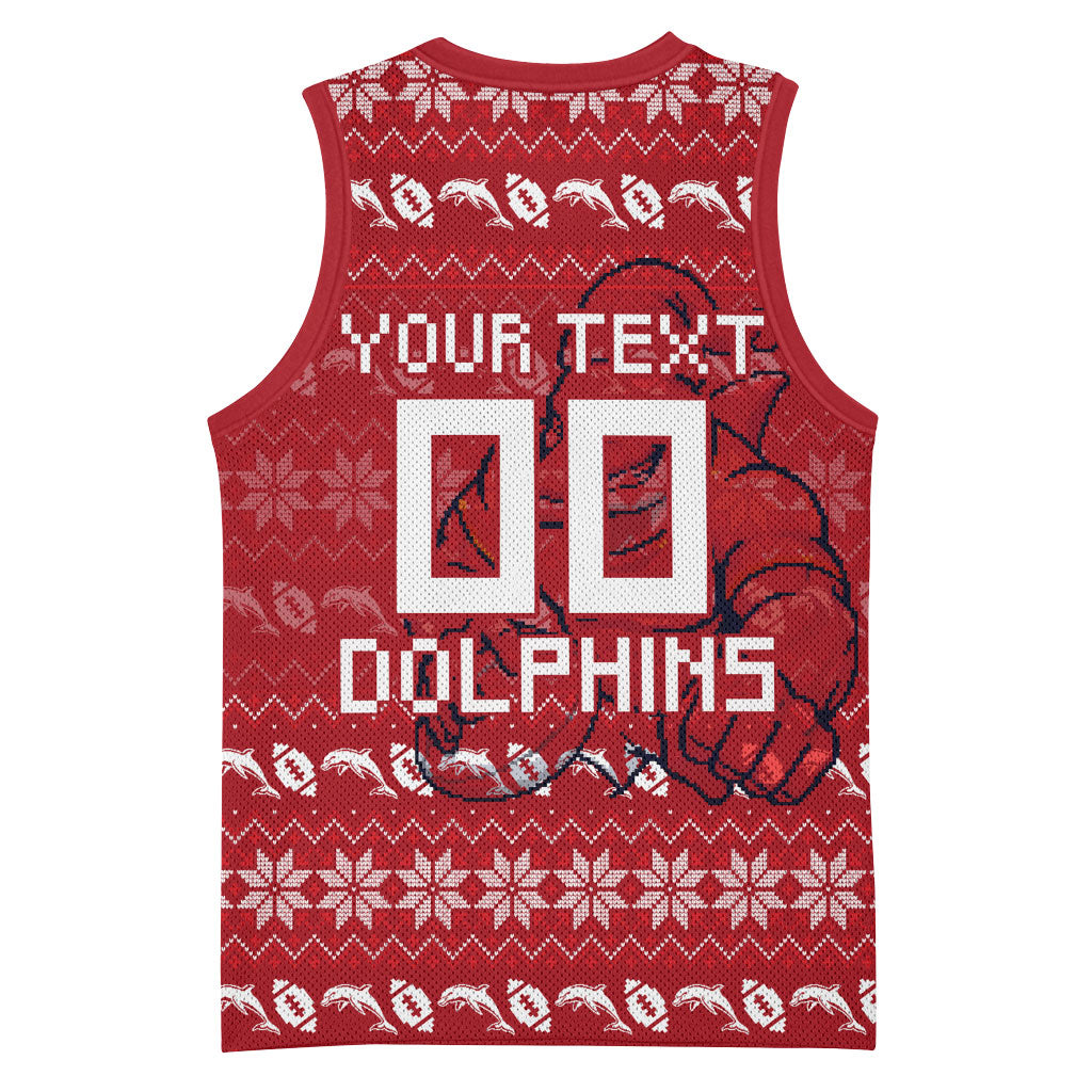 Personalized Dolphins Christmas Basketball Jersey Australian Rugby Fans - Pixelated Ugly Xmas Pattern Mascot Santa