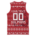 Personalized Dolphins Christmas Basketball Jersey Australian Rugby Fans - Pixelated Ugly Xmas Pattern Mascot Santa