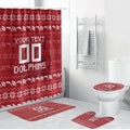 Personalized Dolphins Christmas Bathroom Set Australian Rugby Fans - Pixelated Ugly Xmas Pattern Mascot Santa