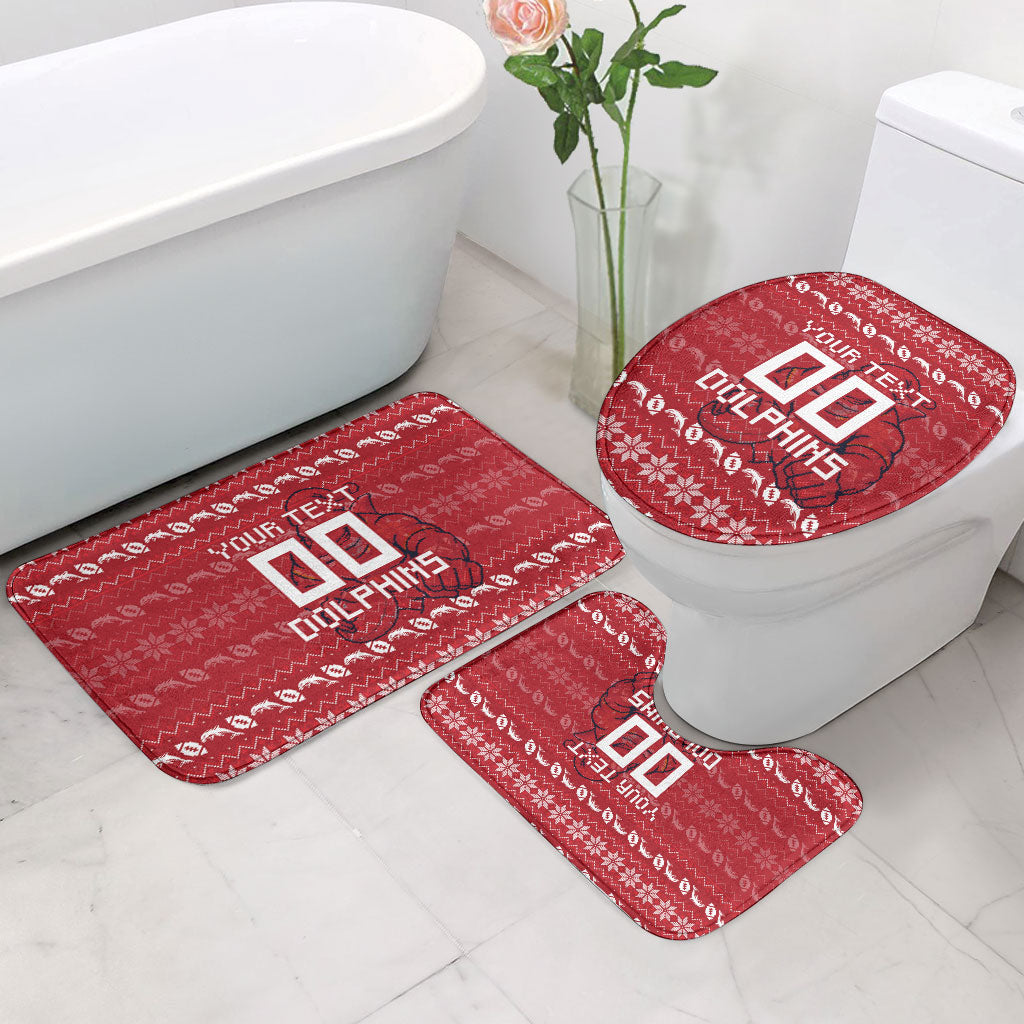 Personalized Dolphins Christmas Bathroom Set Australian Rugby Fans - Pixelated Ugly Xmas Pattern Mascot Santa
