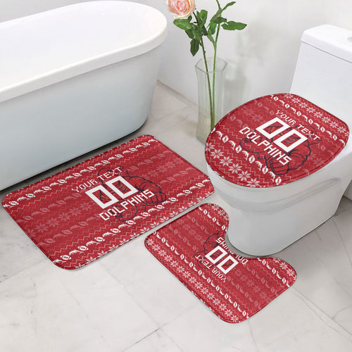 Personalized Dolphins Christmas Bathroom Set Australian Rugby Fans - Pixelated Ugly Xmas Pattern Mascot Santa