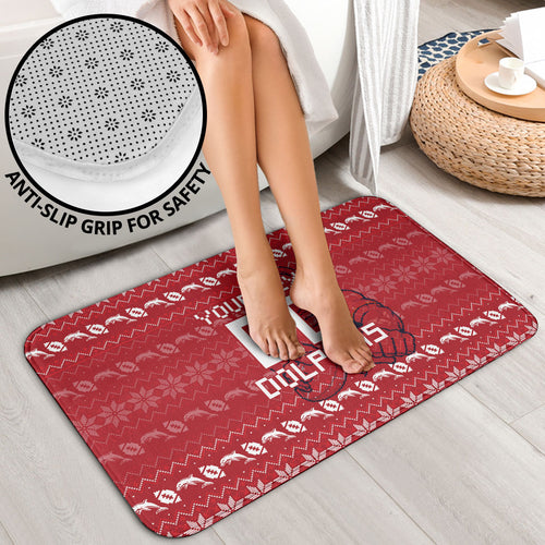 Personalized Dolphins Christmas Bathroom Set Australian Rugby Fans - Pixelated Ugly Xmas Pattern Mascot Santa