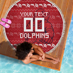 Personalized Dolphins Christmas Beach Blanket Australian Rugby Fans - Pixelated Ugly Xmas Pattern Mascot Santa