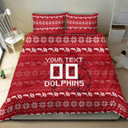 Personalized Dolphins Christmas Bedding Set Australian Rugby Fans - Pixelated Ugly Xmas Pattern Mascot Santa