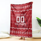 Personalized Dolphins Christmas Blanket Australian Rugby Fans - Pixelated Ugly Xmas Pattern Mascot Santa