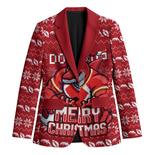Personalized Dolphins Christmas Blazer Australian Rugby Fans - Pixelated Ugly Xmas Pattern Mascot Santa