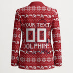Personalized Dolphins Christmas Blazer Australian Rugby Fans - Pixelated Ugly Xmas Pattern Mascot Santa