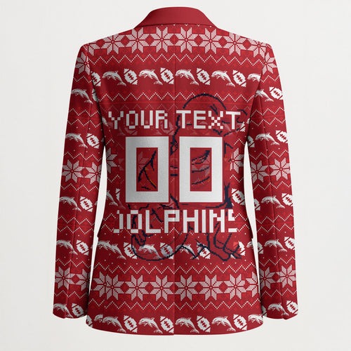Personalized Dolphins Christmas Blazer Australian Rugby Fans - Pixelated Ugly Xmas Pattern Mascot Santa