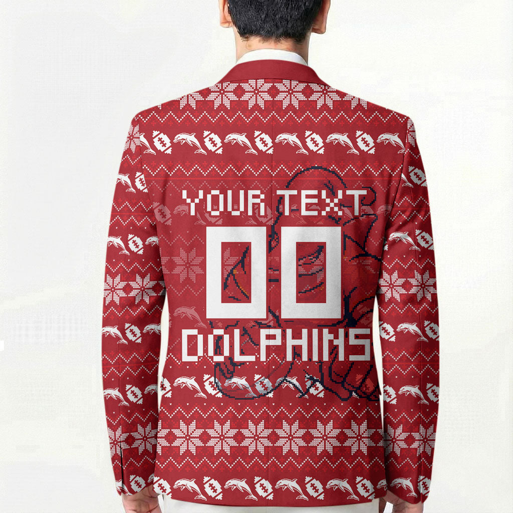 Personalized Dolphins Christmas Blazer Australian Rugby Fans - Pixelated Ugly Xmas Pattern Mascot Santa