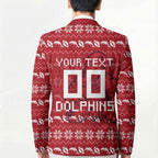 Personalized Dolphins Christmas Blazer Australian Rugby Fans - Pixelated Ugly Xmas Pattern Mascot Santa
