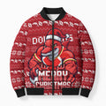 Personalized Dolphins Christmas Bomber Puffer Jacket Australian Rugby Fans - Pixelated Ugly Xmas Pattern Mascot Santa
