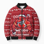 Personalized Dolphins Christmas Bomber Puffer Jacket Australian Rugby Fans - Pixelated Ugly Xmas Pattern Mascot Santa