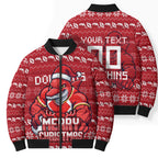 Personalized Dolphins Christmas Bomber Puffer Jacket Australian Rugby Fans - Pixelated Ugly Xmas Pattern Mascot Santa