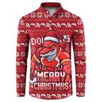 Personalized Dolphins Christmas Button Sweatshirt Australian Rugby Fans - Pixelated Ugly Xmas Pattern Mascot Santa