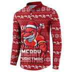 Personalized Dolphins Christmas Button Sweatshirt Australian Rugby Fans - Pixelated Ugly Xmas Pattern Mascot Santa